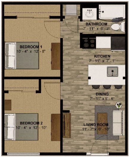 610 sq ft 2 bedroom 1 bathroom